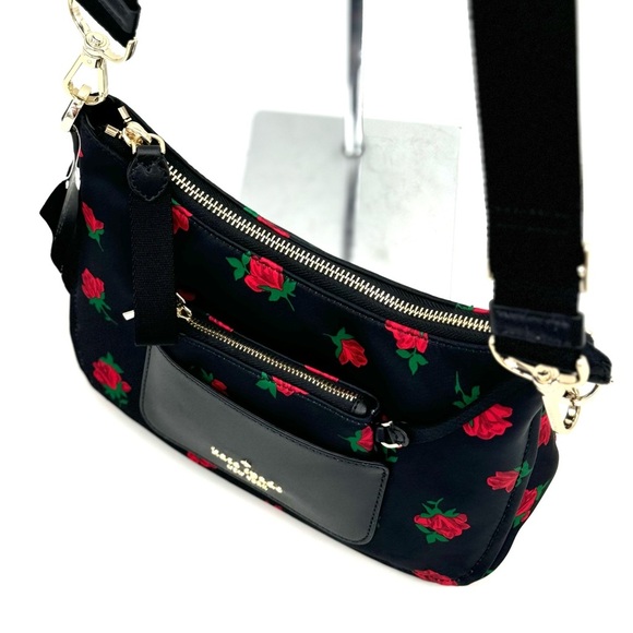 Kate Spade Chelsea Rose Toss Crossbody Bag & Coin Purse Black Multi Rose - Picture 6 of 12